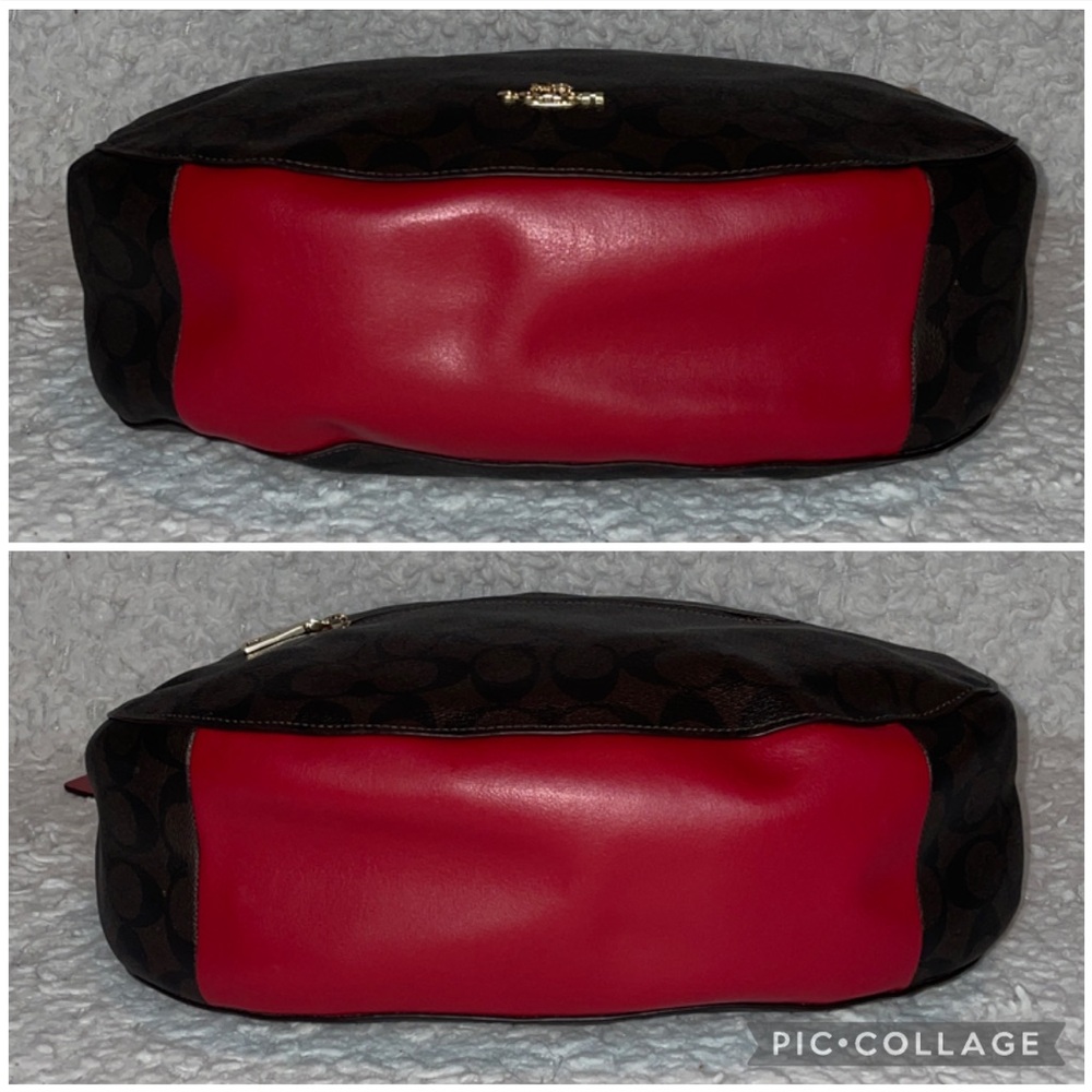 Coach Signature Cavas Elle Hobo Bag and Wallet Set in Brown w Red Leather Trim - Picture 8 of 17